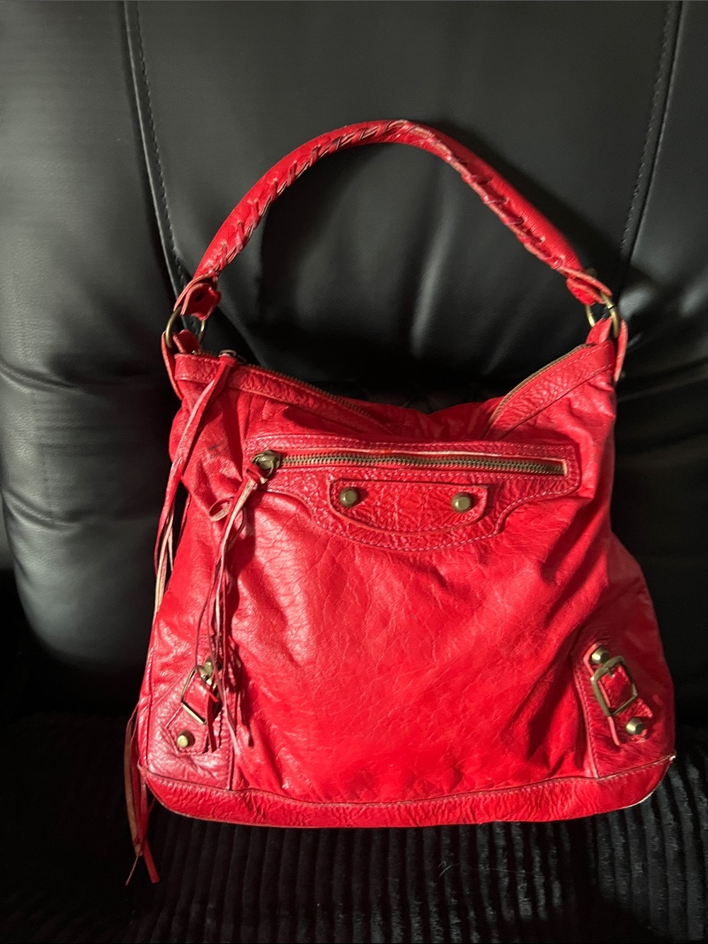 Bold Red Leather Shoulder Bag with Top Handle